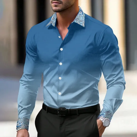 Outlet OUKU Men's Dress Shirt Printed Shirts Formal Black Pink Blue Long Sleeve Turndown Fall Winter Clothing Apparel Buttons
