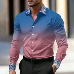 Outlet OUKU Men's Dress Shirt Printed Shirts Formal Black Pink Blue Long Sleeve Turndown Fall Winter Clothing Apparel Buttons