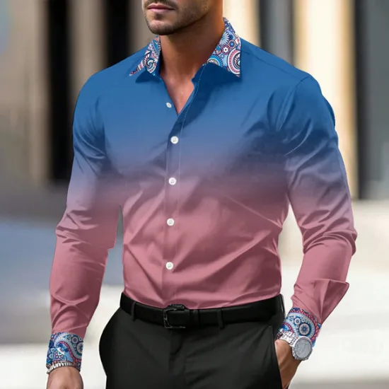 Outlet OUKU Men's Dress Shirt Printed Shirts Formal Black Pink Blue Long Sleeve Turndown Fall Winter Clothing Apparel Buttons