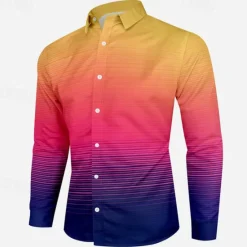 Outlet OUKU Men's Dress Shirt Printed Shirts Stripe Outdoor Vacation Black Purple Long Sleeve Turndown Spring & Summer Clothing Apparel Print