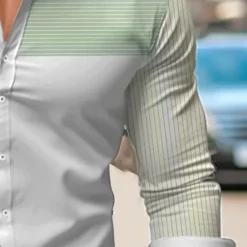Discount OUKU Men's Dress Shirt Printed Shirts Stripe Outdoor Wear to work Violet Fuchsia Green Long Sleeve Turndown Spring & Summer Clothing Apparel Print