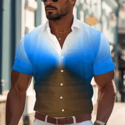 Outlet OUKU Men's Dress Shirt Printed Shirts Geometric Pattern Outdoor Street Blue Orange Green Short Sleeve Turndown Summer Clothing Apparel Print