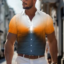 Outlet OUKU Men's Dress Shirt Printed Shirts Geometric Pattern Outdoor Street Blue Orange Green Short Sleeve Turndown Summer Clothing Apparel Print