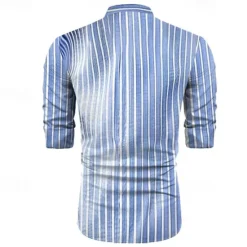 Online OUKU Men's Dress Shirt Printed Shirts Stripe Street Wear to work Royal Blue Blue Gray Long Sleeve Turndown Spring & Summer Clothing Apparel Print