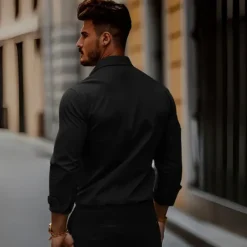 Hot OUKU Men's Dress Shirt Printed Shirts Skeleton Vacation Party Black White Long Sleeve Turndown Summer Spring Clothing Apparel Print
