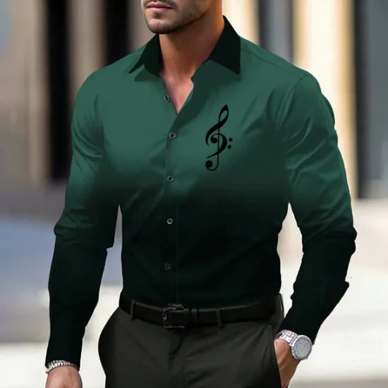 Discount OUKU Men's Dress Shirt Printed Shirts Formal Blue Green Khaki Long Sleeve Turndown Fall Winter Clothing Apparel Print