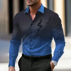 Discount OUKU Men's Dress Shirt Printed Shirts Formal Blue Green Khaki Long Sleeve Turndown Fall Winter Clothing Apparel Print
