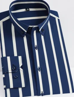 Discount OUKU Men's Dress Shirt Striped Shirt Wrinkle Resistant Stretch Stripes and Plaid Wedding Office & Career Black Yellow Dark Pink Red Long Sleeve Turndown All Seasons Clothing Apparel