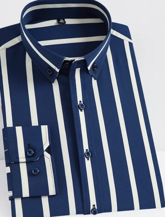 Discount OUKU Men's Dress Shirt Striped Shirt Wrinkle Resistant Stretch Stripes and Plaid Wedding Office & Career Black Yellow Dark Pink Red Long Sleeve Turndown All Seasons Clothing Apparel