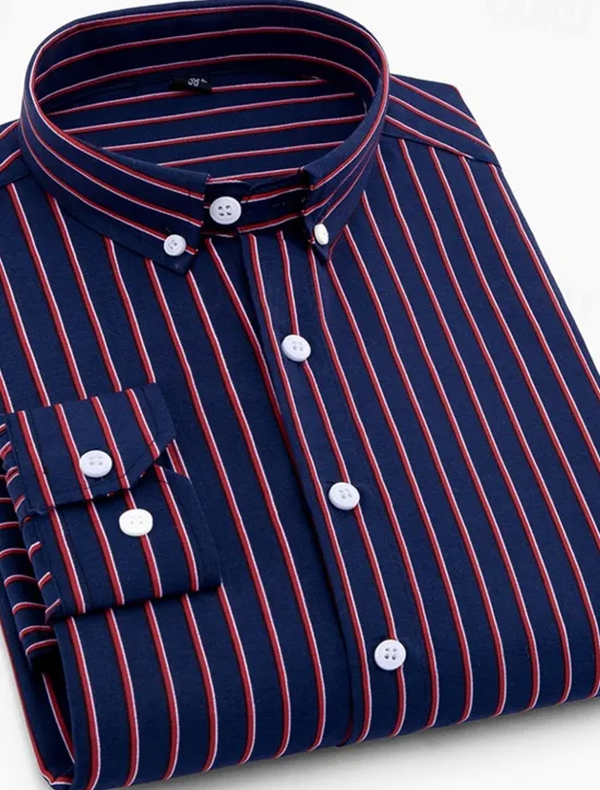 Discount OUKU Men's Dress Shirt Striped Shirt Wrinkle Resistant Stretch Stripes and Plaid Wedding Office & Career Black Yellow Dark Pink Red Long Sleeve Turndown All Seasons Clothing Apparel