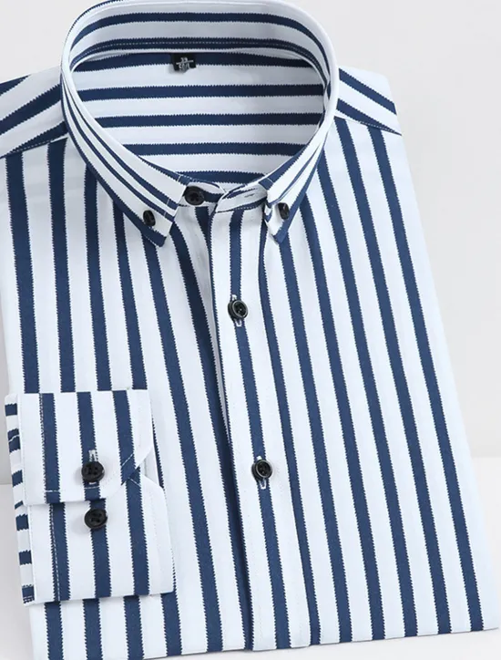 Discount OUKU Men's Dress Shirt Striped Shirt Wrinkle Resistant Stretch Stripes and Plaid Wedding Office & Career Black Yellow Dark Pink Red Long Sleeve Turndown All Seasons Clothing Apparel