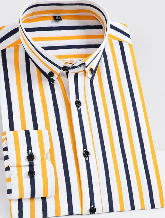 Discount OUKU Men's Dress Shirt Striped Shirt Wrinkle Resistant Stretch Stripes and Plaid Wedding Office & Career Black Yellow Dark Pink Red Long Sleeve Turndown All Seasons Clothing Apparel