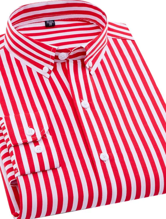 Discount OUKU Men's Dress Shirt Striped Shirt Wrinkle Resistant Stretch Stripes and Plaid Wedding Office & Career Black Yellow Dark Pink Red Long Sleeve Turndown All Seasons Clothing Apparel