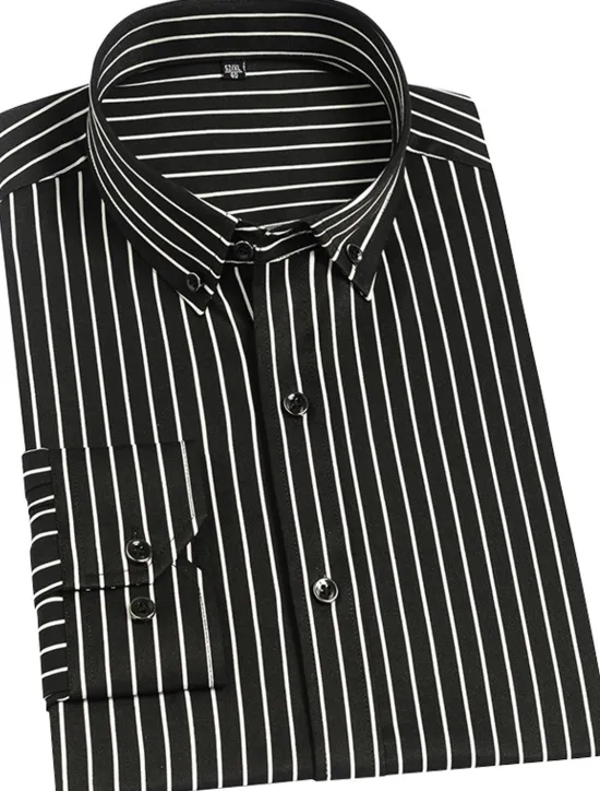 Discount OUKU Men's Dress Shirt Striped Shirt Wrinkle Resistant Stretch Stripes and Plaid Wedding Office & Career Black Yellow Dark Pink Red Long Sleeve Turndown All Seasons Clothing Apparel