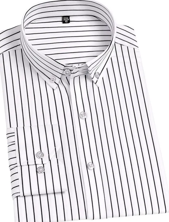 Discount OUKU Men's Dress Shirt Striped Shirt Wrinkle Resistant Stretch Stripes and Plaid Wedding Office & Career Black Yellow Dark Pink Red Long Sleeve Turndown All Seasons Clothing Apparel
