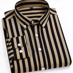 Online OUKU Men's Dress Shirt Striped Shirt Wrinkle Resistant Stretch Wedding Outdoor Light Blue Black Yellow Navy Blue Long Sleeve Collar Summer Spring Clothing Apparel