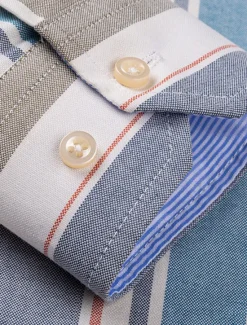 New OUKU Men's Dress Shirt Striped Shirt Button Down Shirt Non Iron Shirt Oxford Shirt Plaid / Striped / Chevron / Round Wedding Office & Career Light Blue Dark Red Red Dark Navy Long Sleeve Shirt Collar All