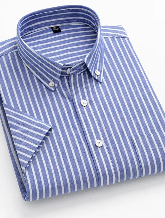 OUKU Men's Dress Shirt Striped Shirt Button Down Shirt Oxford Shirt Stripe Wedding Office & Career Black Light Green Royal Blue Blue Short Sleeve Shirt Collar Summer Clothing Apparel Print
