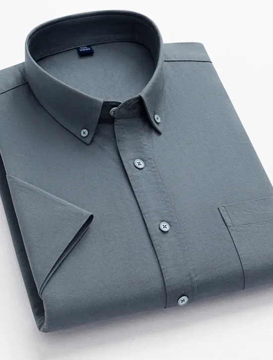 OUKU Men's Dress Shirt Striped Shirt Button Down Shirt Oxford Shirt Stripe Wedding Office & Career Black Light Green Royal Blue Blue Short Sleeve Shirt Collar Summer Clothing Apparel Print