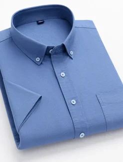 OUKU Men's Dress Shirt Striped Shirt Button Down Shirt Oxford Shirt Stripe Wedding Office & Career Black Light Green Royal Blue Blue Short Sleeve Shirt Collar Summer Clothing Apparel Print