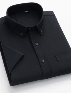 OUKU Men's Dress Shirt Striped Shirt Button Down Shirt Oxford Shirt Stripe Wedding Office & Career Black Light Green Royal Blue Blue Short Sleeve Shirt Collar Summer Clothing Apparel Print