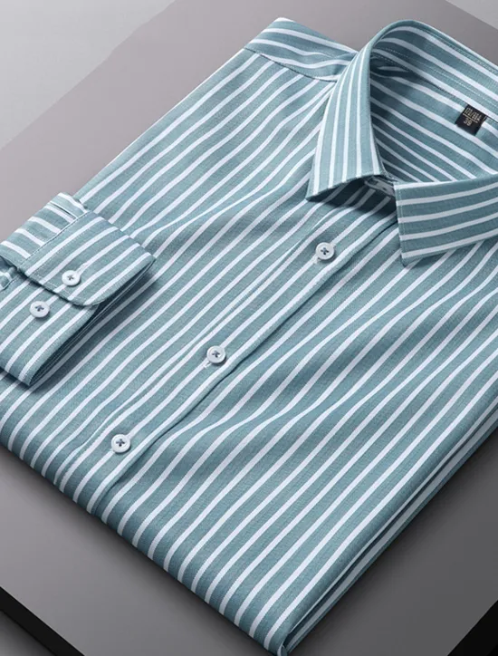 Outlet OUKU Men's Dress Shirt Striped Wedding Office / Career Black Blue Green Long Sleeve Turndown Spring & Fall Clothing Apparel