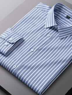 Outlet OUKU Men's Dress Shirt Striped Wedding Office / Career Black Blue Green Long Sleeve Turndown Spring & Fall Clothing Apparel