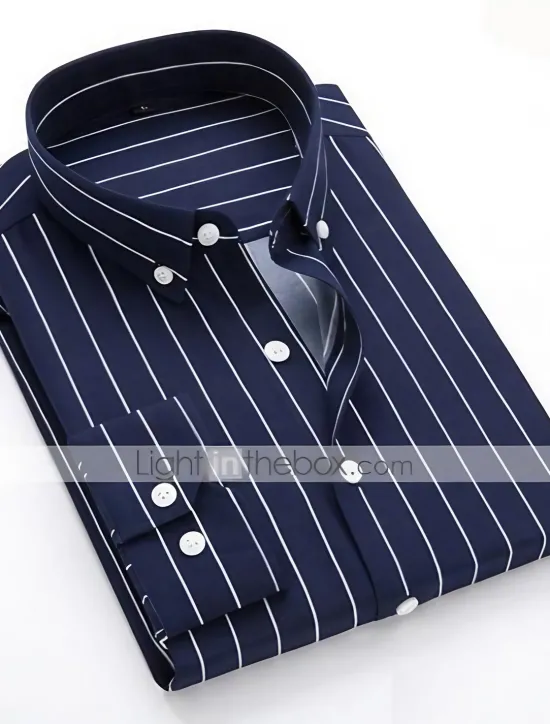 OUKU Men's Dress Shirt Striped Shirt Button Down Shirt Collared Shirt Striped Wedding Daily Black White Red Navy Blue Long Sleeve Classic Collar Clothing Apparel