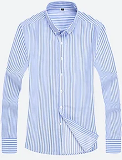 OUKU Men's Dress Shirt Striped Shirt Button Down Shirt Collared Shirt Striped Wedding Daily Black White Red Navy Blue Long Sleeve Classic Collar Clothing Apparel