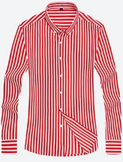 OUKU Men's Dress Shirt Striped Shirt Button Down Shirt Collared Shirt Striped Wedding Daily Black White Red Navy Blue Long Sleeve Classic Collar Clothing Apparel