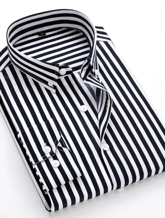 OUKU Men's Dress Shirt Striped Shirt Button Down Shirt Collared Shirt Striped Wedding Daily Black White Red Navy Blue Long Sleeve Classic Collar Clothing Apparel