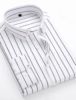 OUKU Men's Dress Shirt Striped Shirt Button Down Shirt Collared Shirt Striped Wedding Daily Black White Red Navy Blue Long Sleeve Classic Collar Clothing Apparel