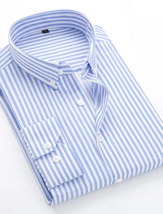 OUKU Men's Dress Shirt Striped Shirt Button Down Shirt Collared Shirt Striped Wedding Daily Black White Red Navy Blue Long Sleeve Classic Collar Clothing Apparel