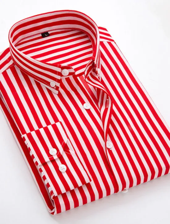 OUKU Men's Dress Shirt Striped Shirt Button Down Shirt Collared Shirt Striped Wedding Daily Black White Red Navy Blue Long Sleeve Classic Collar Clothing Apparel