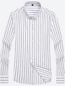 OUKU Men's Dress Shirt Striped Shirt Button Down Shirt Collared Shirt Striped Wedding Daily Black White Red Navy Blue Long Sleeve Classic Collar Clothing Apparel