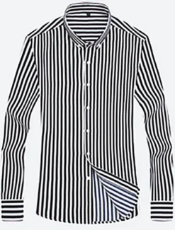 OUKU Men's Dress Shirt Striped Shirt Button Down Shirt Collared Shirt Striped Wedding Daily Black White Red Navy Blue Long Sleeve Classic Collar Clothing Apparel