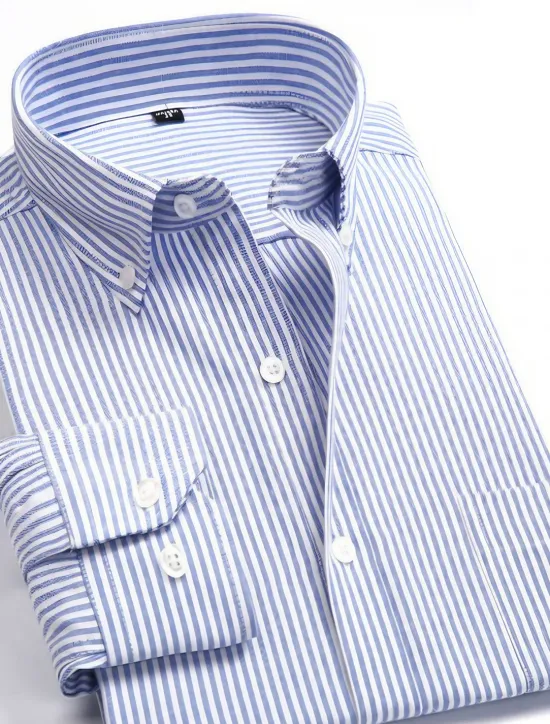 Hot OUKU Men's Dress Shirt Striped Shirt Button Down Shirt Oxford Shirt Stripes and Plaid Wedding Office & Career Pink Blue Light Purple Light Grey Long Sleeve Shirt Collar All Seasons Clothing Apparel Buckle