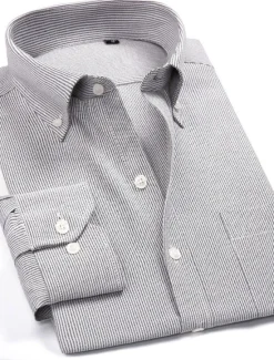 Hot OUKU Men's Dress Shirt Striped Shirt Button Down Shirt Oxford Shirt Stripes and Plaid Wedding Office & Career Pink Blue Light Purple Light Grey Long Sleeve Shirt Collar All Seasons Clothing Apparel Buckle
