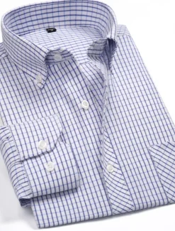 Hot OUKU Men's Dress Shirt Striped Shirt Button Down Shirt Oxford Shirt Stripes and Plaid Wedding Office & Career Pink Blue Light Purple Light Grey Long Sleeve Shirt Collar All Seasons Clothing Apparel Buckle