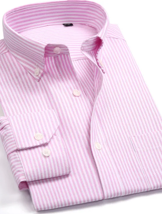 Hot OUKU Men's Dress Shirt Striped Shirt Button Down Shirt Oxford Shirt Stripes and Plaid Wedding Office & Career Pink Blue Light Purple Light Grey Long Sleeve Shirt Collar All Seasons Clothing Apparel Buckle