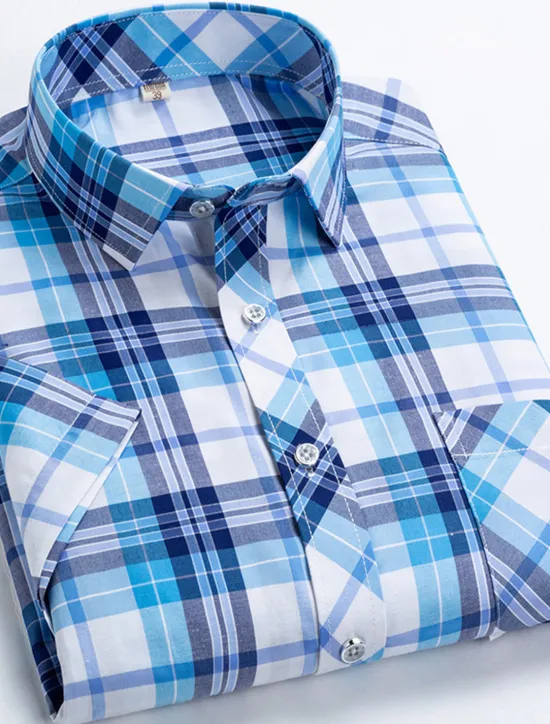 Online OUKU Men's Dress Shirt Stripes and Plaid Wedding Office & Career Yellow Dark Pink Blue Sky Blue Short Sleeve Turndown Spring & Summer Clothing Apparel