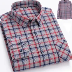 Best OUKU Men's Dress Shirt Stripes and Plaid Wedding Business Maroon Dark Red Yellow Dark Navy Long Sleeve Standing Collar Spring & Fall Clothing Apparel