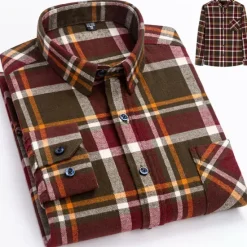 Best OUKU Men's Dress Shirt Stripes and Plaid Wedding Business Maroon Dark Red Yellow Dark Navy Long Sleeve Standing Collar Spring & Fall Clothing Apparel