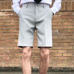 Sale OUKU Men's Dress Shorts Bermuda shorts Work Shorts Pleated Shorts Pleated Pocket Plain Comfort Breathable Knee Length Casual Daily Stylish Chic & Modern Black White Micro-elastic