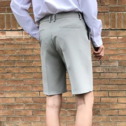 Sale OUKU Men's Dress Shorts Bermuda shorts Work Shorts Pleated Shorts Pleated Pocket Plain Comfort Breathable Knee Length Casual Daily Stylish Chic & Modern Black White Micro-elastic