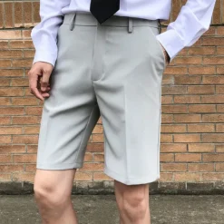 Sale OUKU Men's Dress Shorts Bermuda shorts Work Shorts Pleated Shorts Pleated Pocket Plain Comfort Breathable Knee Length Casual Daily Stylish Chic & Modern Black White Micro-elastic