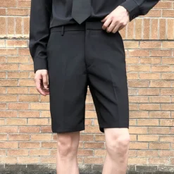 Sale OUKU Men's Dress Shorts Bermuda shorts Work Shorts Pleated Shorts Pleated Pocket Plain Comfort Breathable Knee Length Casual Daily Stylish Chic & Modern Black White Micro-elastic
