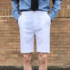 Sale OUKU Men's Dress Shorts Bermuda shorts Work Shorts Pleated Shorts Pleated Pocket Plain Comfort Breathable Knee Length Casual Daily Stylish Chic & Modern Black White Micro-elastic