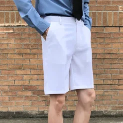 Sale OUKU Men's Dress Shorts Bermuda shorts Work Shorts Pleated Shorts Pleated Pocket Plain Comfort Breathable Knee Length Casual Daily Stylish Chic & Modern Black White Micro-elastic