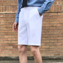 Sale OUKU Men's Dress Shorts Bermuda shorts Work Shorts Pleated Shorts Pleated Pocket Plain Comfort Breathable Knee Length Casual Daily Stylish Chic & Modern Black White Micro-elastic
